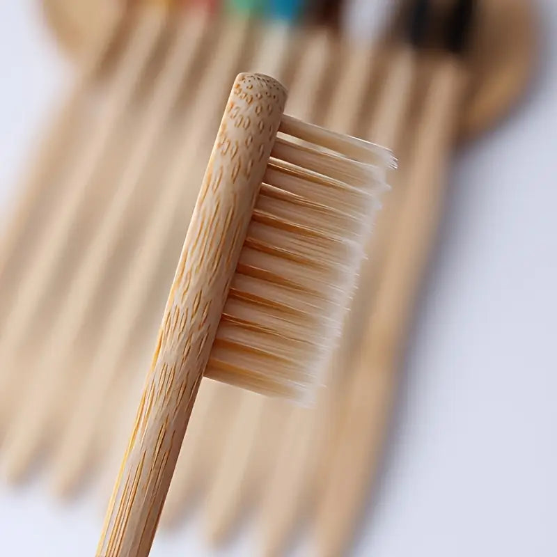 Set de 10 perii de dinți din bambus cu peri din cărbune și fibră de bambus