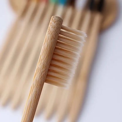 Set de 10 perii de dinți din bambus cu peri din cărbune și fibră de bambus